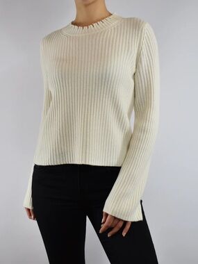 INHABIT Cream Ribbed Long-Sleeve Knit Top